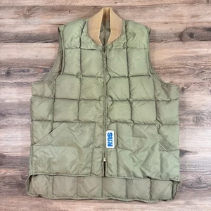 Vintage 70er grau Woolrich Gänsedaunen durchgehender Reißverschluss isoliert quadratisch gesteppt gefütterte Weste - Bild 1 von 7