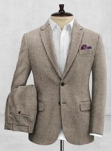Abito da sposa smoking uomo pied de poule tweed tempo libero tacca bavero 2 pezzi festa ballo - Foto 1 di 14
