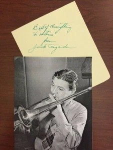 JACK TEAGARDEN SIGNED SLIP, AMERICAN JAZZ TROMBONIST & SINGER - Picture 1 of 1