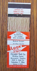 CUBIERTA TRASERA PEGAJOSA PARA MATCHBOOK: CHRISMER-CASCO SOLDADURA COLUMBUS OHIO MATCHCOVER -C22 - Imagen 1 de 1