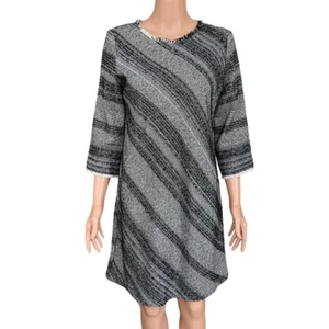 Zara Black & White Gray Stripe tweed Dress size M 3/4 Sleeve Cotton blend - Picture 1 of 7
