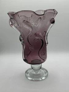 Vintage IMAX Blown Glass Vase Purple Snake Swirl 13” Large - Picture 1 of 3