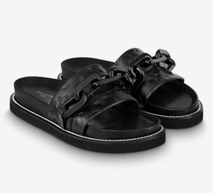 LOUIS VUITTON LV SUNSET FLAT COMFORT MULE BLACK. SIZE US 7 N / LV 37 N. # 1A9R9M - Picture 1 of 12