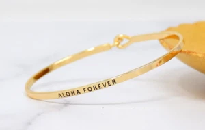 ALOHA FOREVER | Inspired Message Engraved Simple Bangle | GOLD - Picture 1 of 8
