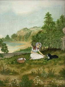 Stunning " Girl with Dog " Original Oil Painting by Iris Timbs - Picture 1 of 10