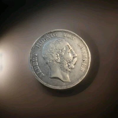 German States SAXONY Silver 5 Mark 1875 E Dresden Very Fine Deutsches Reich  - Image 1 of 4
