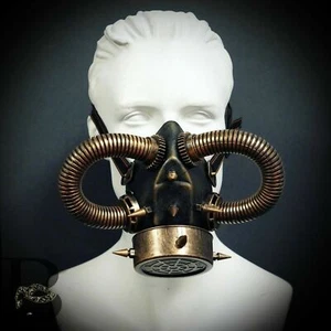 Gold Respirator Pipping Tubes Steampunk Gas Mask Mouth Masquerade Halloween - Picture 1 of 3