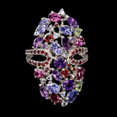 925 Sterlingsilber Ring Marquise Amethyst Peridot Granat Tansanit Schmuck Sz 9 - Bild 1 von 4