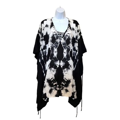 Poncho de encubrimiento de natación tórrido para mujer negro blanco tie dye estilo corbatas laterales talla única Foto 1 de 4