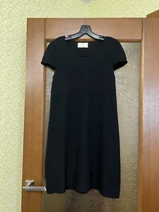 ALLUDE 100% CASHMERE BLACK PETITE MIXADI SOLID CLASSIC T SHIRT DRESS SIZE S - Picture 1 of 6