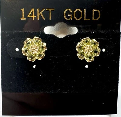 14k Yellow Gold Peridot Flower Earrings - Image 1 of 4