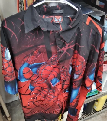 Vtg Changes 2001 Spider-Man Marvel Men's Button Down All Over Graphic Shirt XL - Image 1 of 2