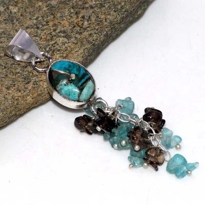 Colgante Uvas Cobre Crisocola Cuarzo Azul Cuentas Tamaño 2.5" GW Foto 1 de 3