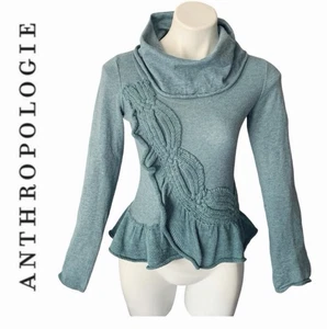 Motte Pullover Oberteil Damen XS türkis Kaschmir Wolle Rüschen Schleife Boho Wald Fee Zopfmuster - Bild 1 von 8