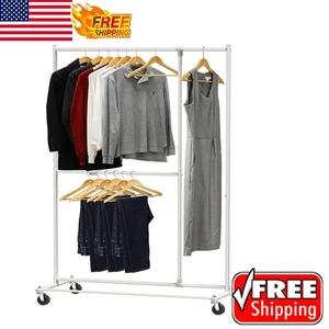 Garment Rack W/ Dual Bar Adjustable Alloy Steel Heavy Duty Clothes Jackets New - Picture 1 of 5