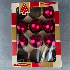 Vintage COBY Quecksilber Glas Weihnachtsschmuck x7 ROT Metallkugeln in Box 2" - Bild 1 von 10