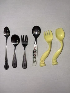 Vintage Baby Spoons & Forks The First Years Lot Of 6 Yellow & Stainless Toddler - Picture 1 of 22
