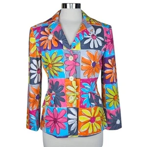 Moschino Jeans Vintage '90s Colorful Flower Print Jacket Pristine Size 10 - Picture 1 of 11