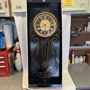 STERLING NOBLE PENDULUM WROUGHT IRON WALL CLOCK - Picture 1 of 6