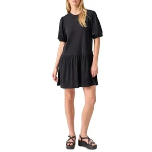 Caslon Cotton Black Drop Waist Short Sleeve Crewneck Mini Dress Medium NWT - Picture 1 of 13