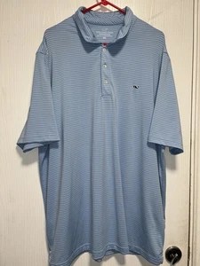 Vineyard Vines Polo Shirt Mens XXLarge White Blue Striped Performance Whale Logo - Picture 1 of 4