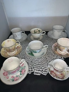 Vintage Lot Of 8 Tea Cup And Saucers Sets - Picture 1 of 15