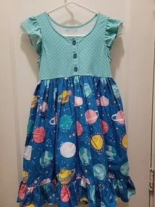 Eleanor Rose Planets Kirby Dress Blue Short Sleeve Dress Girls, Size 10-12 - Picture 1 of 10