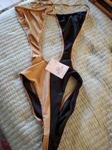 Reina OHM Womens One Piece Swim Bathing Suit Gold Black Size Small NEW Columbia - Picture 1 of 12
