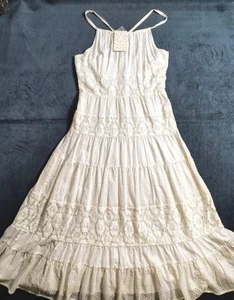 Neu mit Etikett Free People Kleid Neckholder Ösen Crossback weiß Stufen fließend Boho Spitze Gr. 2 - Bild 1 von 9