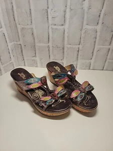 Spring Step Sandals Womens 41/ 9.5 Bonita Platform Wedge Brown Leather Casual  - Picture 1 of 7