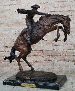 Bronco Buster An American Classic Bronze On Beveled Marble Base 18" Statue Decor - Bild 1 von 10
