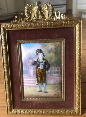 Antique French Enamel Plaque / Signed/ Bronze Empire Frame/ France C. 1860 - Image 1 of 4
