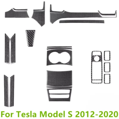 ✅Juego de calcomanías de cubierta de tapicería interior automática de fibra de carbono real para Tesla Modelo S 2012-20 Foto 1 de 4