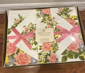 NOS Vintage 1970s Dundee Golden Crown Floral Bath Towel 5 Piece Set NEW SEALED - Picture 1 of 12
