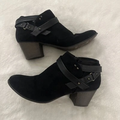 Women’s Size 10 Fergalicious Strappy Black Booties. Worn Couple Times. - Image 1 of 4