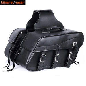 Motorcycle CRUISER SADDLE BAGS SLANTED UNIVERSAL LEATHER Panniers Luggage Bag - Picture 1 of 6