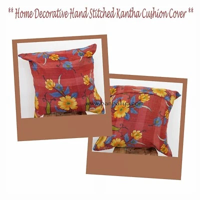 Home decor floral design hand stitched vintage kantha cushion cover 2 Piece set - Image 1 of 4