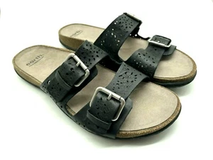 Earth Sand Antiqua Sandals Black Flora Buckles Slip On Size 10M - Picture 1 of 12