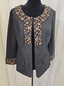 Lafayette 148 NY Jacket Cotton Blend Suits And Suit Separates Sz 8 Brown Accents - Picture 1 of 7