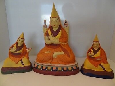  Mongolian Tibetan Buddhist Handmade Clay Paper Mache Tsong-kapa With Apprentice • 2,021.60$
