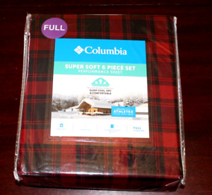 columbia supersoft sheet set full new nip red black tartan plaid