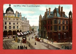 1900s postcard POST OFFICE & NEW STREET, Birmingham UK bike bus shops (Cooper) - Picture 1 of 2
