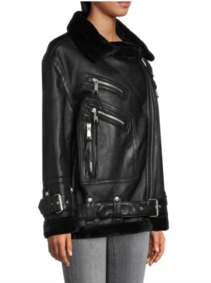 NUEVO CON ETIQUETAS REBECCA MINKOFF Chaqueta de Cuero Negra Talla S Foto 1 de 4