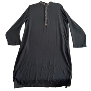 Junaid Jamshed Embroidered Collar Tunic Kurta Men's Large Semi Sheer Black - Picture 1 of 7