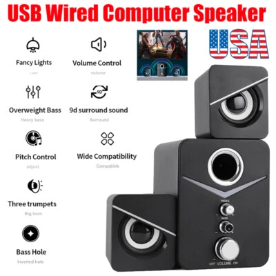 USB Computer Speakers System Stereo Bass Subwoofer LED for Desktop Laptop PC US - Image 1 of 4