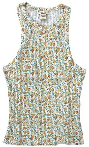 Billabong Women's Tomboy Floral Stretch Ribbed Tank Top Tee T-Shirt - Picture 1 of 7