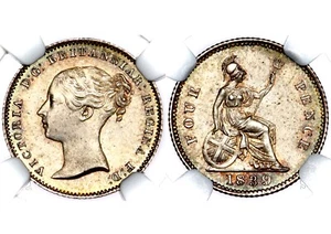 1839 Queen Victoria Great Britain Silver Fourpence Four Pence Groat 4P NGC MS65 - Picture 1 of 5