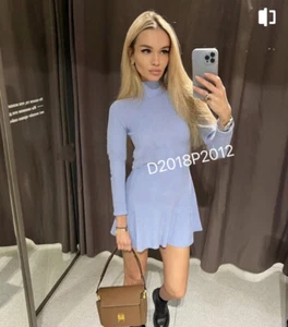 LETZTES STRICKKLEID GRÖSSE XL NEU MIT ETIKETT ZARA HELLBLAU STEHKRAGEN 3390/105 - Bild 1 von 8