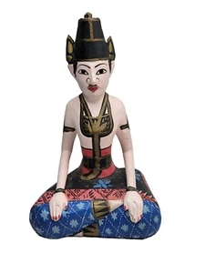 Wooden Loro Blonyo Japanese Statue Sitting Yoga Style Oriental Figurine Vintage - Picture 1 of 10