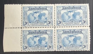 1931 Australia Blk 4X3d blue Kngsfrd Smith's Fght stamps Mint Drppd Mailbg $199+ - Picture 1 of 3